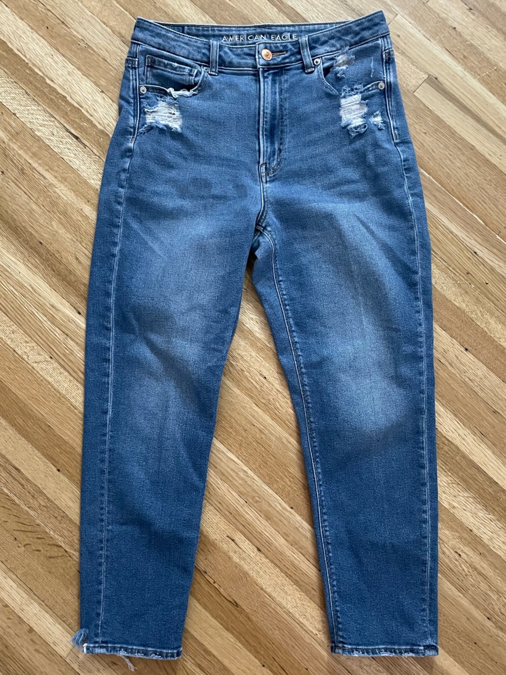 American Eagle Outfitters Distressed High-Rise Blue Jeans
